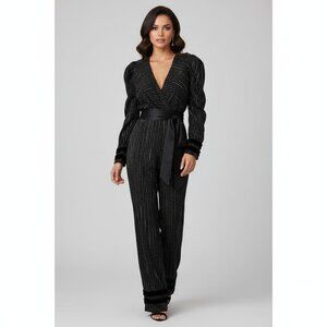 Anthropologie Azulu Jumpsuit Dusty Long Sleeve Mock Wrap V-Neck Black Size 4